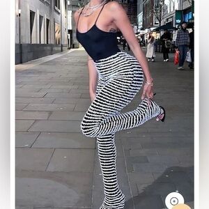 Do Myself Fuzzy Stacked Leggings PantsKnitted High Waist Slim Fit Striped Tassel